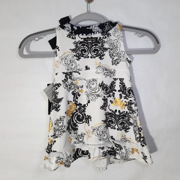Y2K‎ Baby Phat Girl Dress 5 6 White Embroidered Ruffle Bow Gold Cat Logo Cottage - Picture 9 of 13